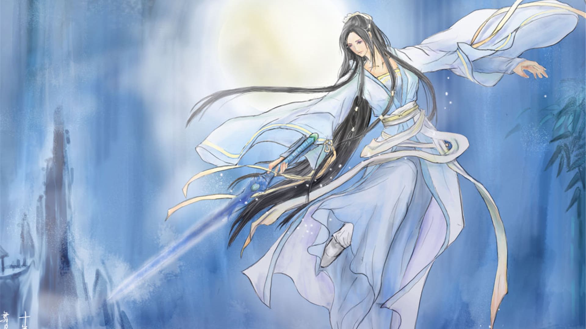 古典优雅中国风唯美古装美女高清手绘桌面壁纸（1）