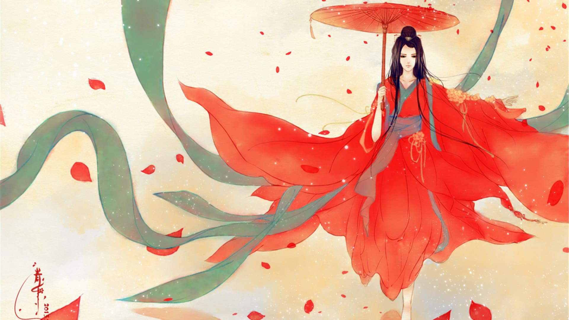 古典优雅中国风唯美古装美女高清手绘桌面壁纸（2）