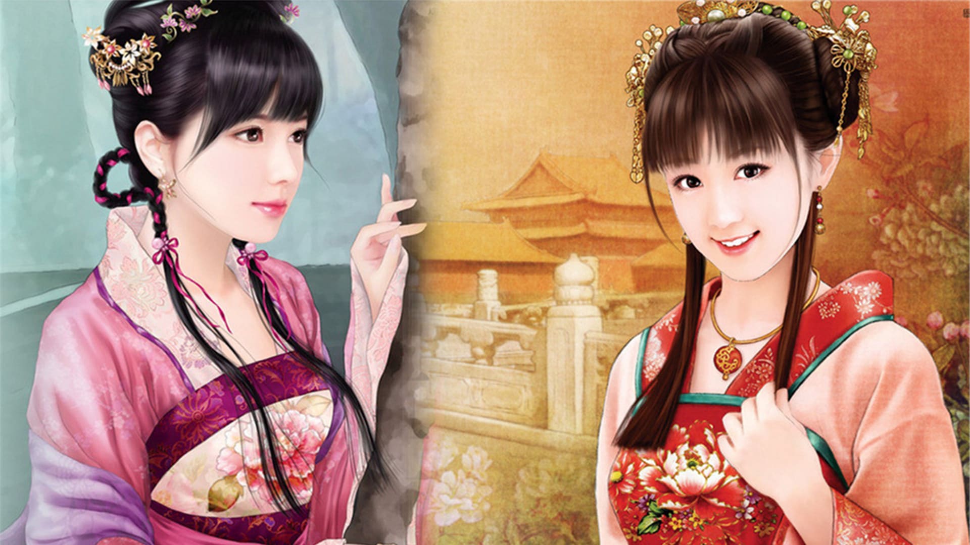 古典优雅中国风唯美古装美女高清手绘桌面壁纸（3）