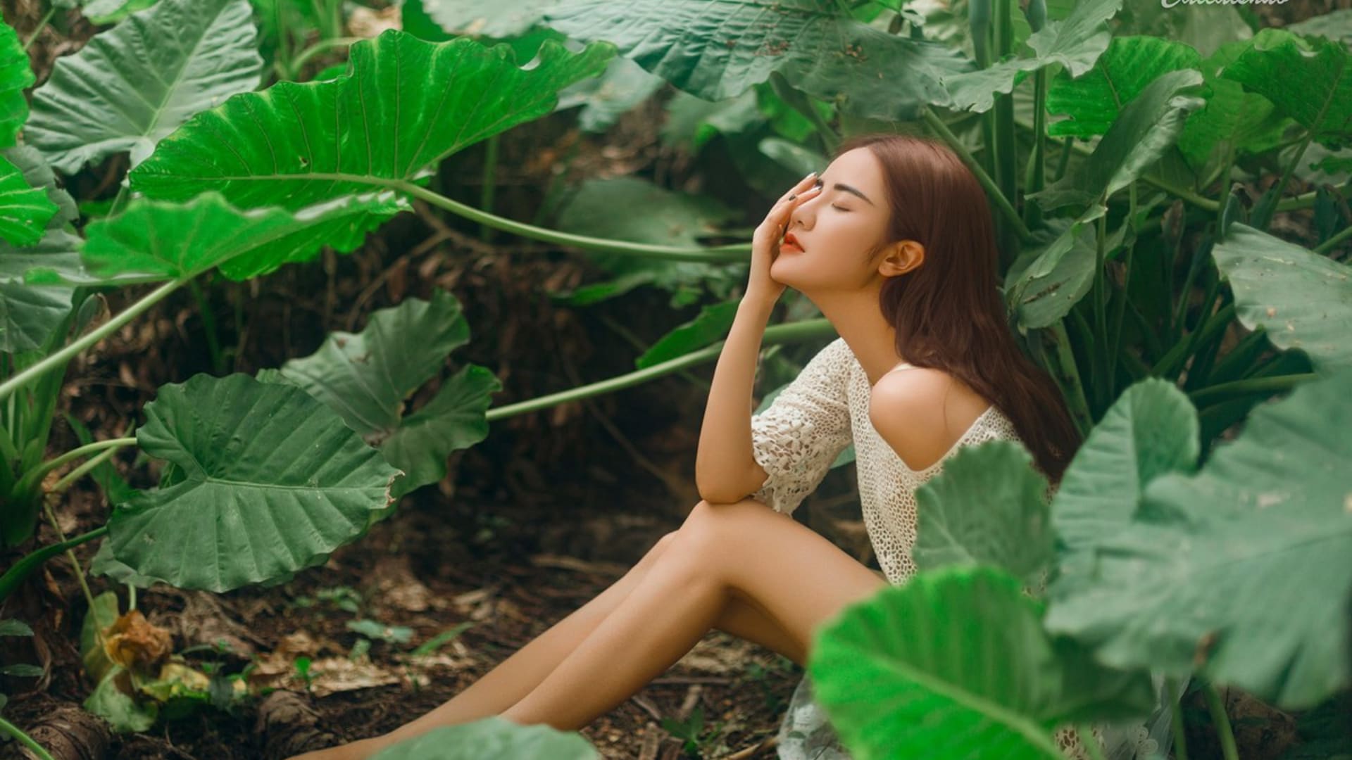 白衣赤足倚石闲，绿荫婆娑水含烟（3）
